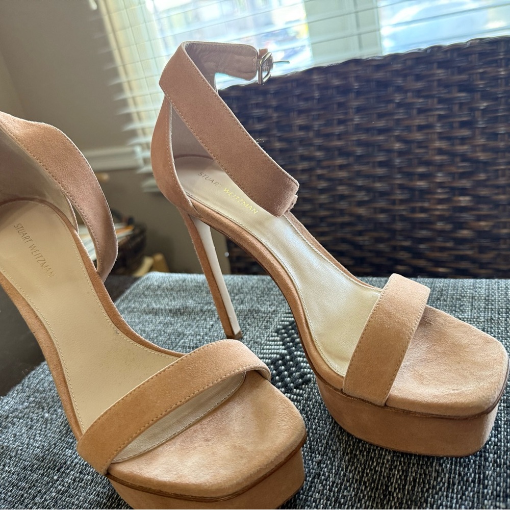 Stuart Weitzman blush suede platform size 7 worn once - Picture 9 of 15